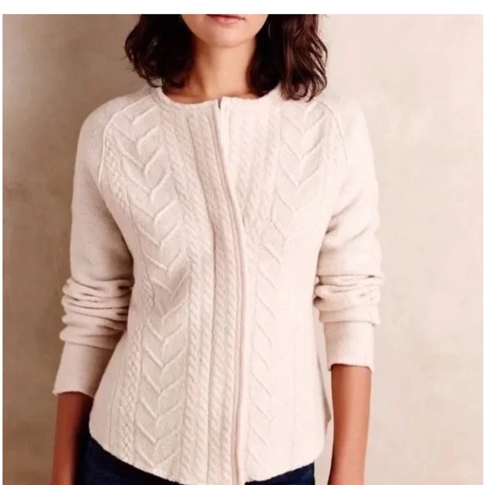 Anthropologie Knitted & knotted Cream wool Sweater jacket
